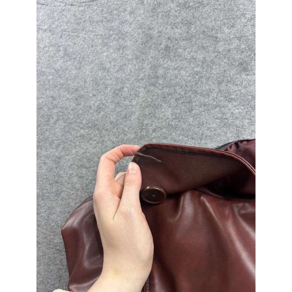 VTG Beverly Hills Polo Club Women L SEE Faux Leather Bomber Jacket 90s Biker Y2K - Picture 8 of 10